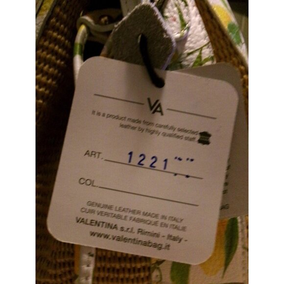 NEW Valentina Italia Lemon Print & Woven Panel Bucket Bag With Drawstring Closur - Picture 10 of 16
